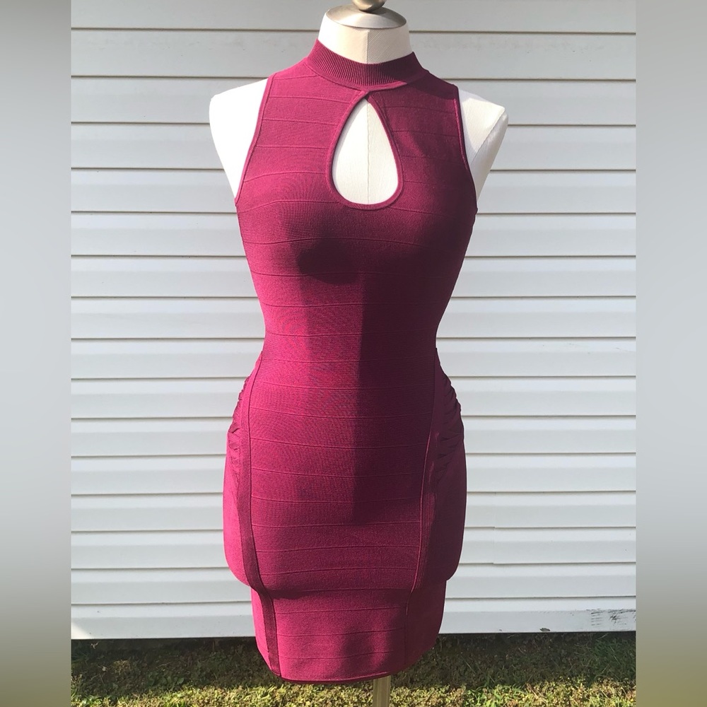 Guess Magenta Bodycon Dress with front cut out - Size Small